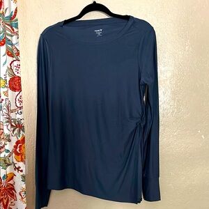 Women's Navy Long Sleeve Split Side Top